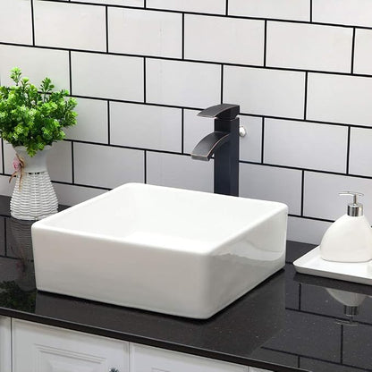 15x15 Square Bathroom Vessel Sink Porcelain Ceramic White Vanity Sink Above Counter Modern Sink for Cabinet, Lavatory, Hotel Art Basin, Home Washing Basin