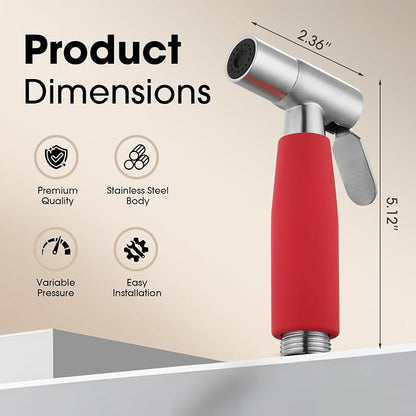 Handheld Bidet Sprayer Head, Stainless Steel Muslim Shower Head for Toilet, Adjustable Pressure Jet Sprayer for Feminine Hygiene and Pet Bath Bathroom Cloth Diaper Cleaning (Red)