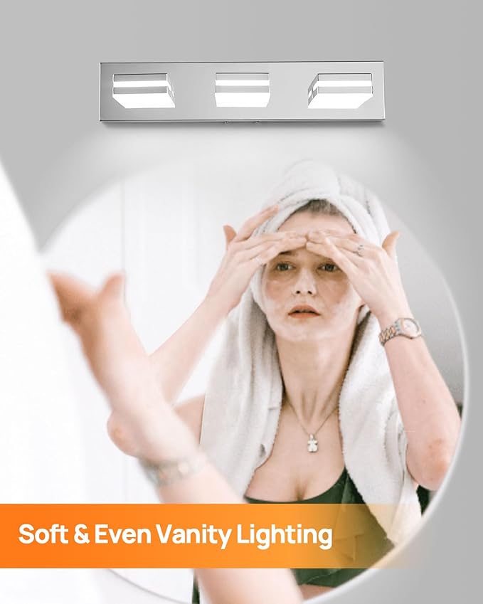 Modern Bathroom Vanity Light, Bathroom Light Fixtures Over Mirror, 22", 3-Light LED Vanity Light 3000K 4000K 5000K CCT Adjustable, Chrome