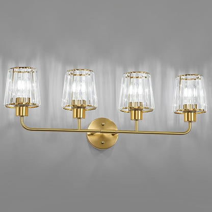Brushed Gold Vanity Lights, 4-Light Crystal Bathroom Light Fixtures | Modern Bathroom Vanity Light E26 Wall Light over Mirror (Exclude Bulb)
