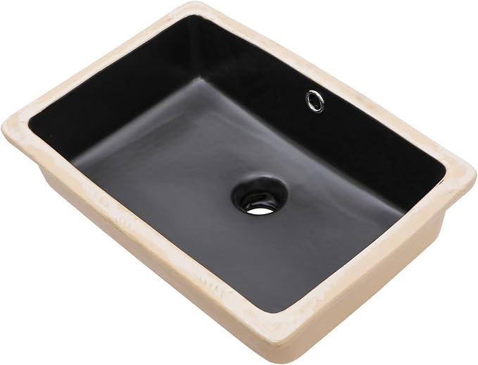 Black Ceramic 18"x12" Undermount Bathroom Lavatory Sink | Rectangle under counter black bathroom vessel sink for bathroom with overflow
