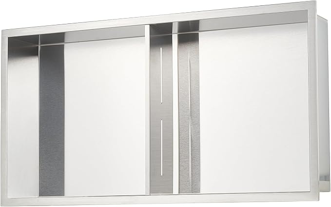 VEVOR Shower Niche, 13 x 25 x 4 inch Recessed Wall Niche Double-Layer, with Hollowed-Out Divider,Heavy-Duty Stainless Steel Modern Shampoo Storage Organizer,Waterproof, Silver for Bathroom