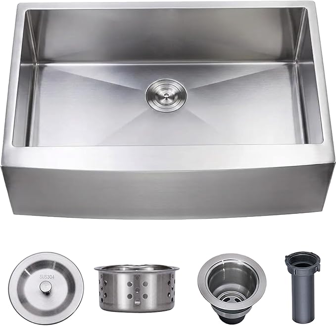 VCCUCINE Farmhouse Sink, 30x22 Inch Stainless Steel Farmhouse Kitchen Sink, Undermount Drop in Single Bowl Basin Apron Sink, Brushed Nickel Farm Sink With Strainer