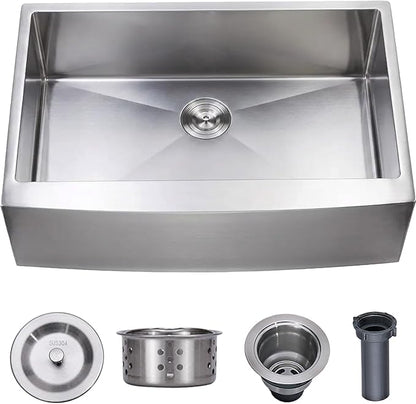 VCCUCINE Farmhouse Sink, 30x22 Inch Stainless Steel Farmhouse Kitchen Sink, Undermount Drop in Single Bowl Basin Apron Sink, Brushed Nickel Farm Sink With Strainer