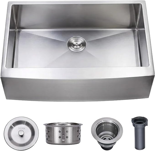 VCCUCINE Farmhouse Sink, 30x22 Inch Stainless Steel Farmhouse Kitchen Sink, Undermount Drop in Single Bowl Basin Apron Sink, Brushed Nickel Farm Sink With Strainer