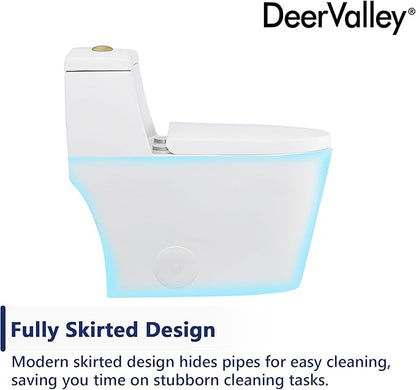 DeerValley Elongated One-Piece Toilet with Standard Height 1.1/1.6 Dual Flush Toilets with Soft Closing Seat and Gold Button