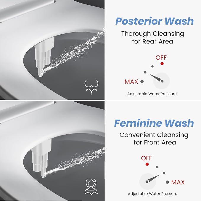 Bidet Attachment for Existing Toilet Seats, Ultra-Slim, Non Electric, Dual Nozzle, Rear & Feminine Wash, Fresh Cold Water Sprayer, Badays Bedets Bedits Badette Bidgets, Black