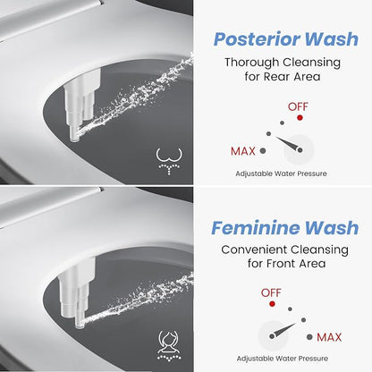 Bidet Attachment for Existing Toilet Seats, Ultra-Slim, Non Electric, Dual Nozzle, Rear & Feminine Wash, Fresh Cold Water Sprayer, Badays Bedets Bedits Badette Bidgets, Black