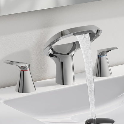 Bathroom Faucets for Sink 3 Hole, Bezeit 8 Inch Widespread Bathroom Faucet with Waterfall Spout, Solid Brass Chrome Faucet with 2 Handles and Water Supply Hoses