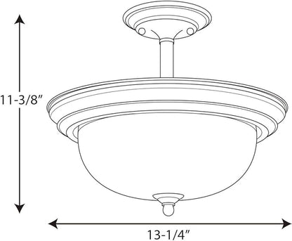 Progress Lighting 2-Light Ceiling Light, Semi-Flush Mount or Hanging Ceiling Light Fixture for Interior Kitchen Lights or Hallway, 13-3/16" by 11-5/16", Polished Chrome, Etched Glass Shade