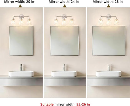 Vintage Batheoom Vanity Light, Brushed Nickel Vanity Lighting, Elegant 3-Light Bathroom Light with Flower Glass Shade, Lighting Fixture over Mirror, Wall Sconce Lighting for Bedroom Living Room