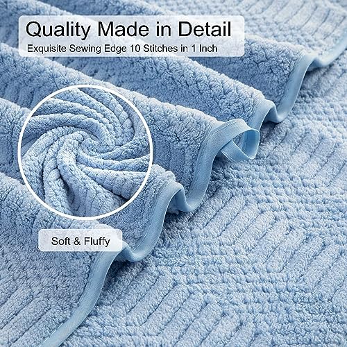 8 Pcs Blue Oversized Bath Towel Set-2 Extra Large Bath Sheets,2 Hand Towels,4 Washcloths Soft Bathroom Towels Highly Absorbent Quick Dry Beach Chair Towels Woven Towels for Hotel and Spa