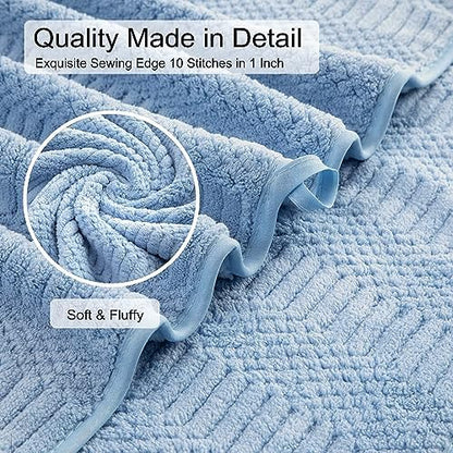 8 Pcs Blue Oversized Bath Towel Set-2 Extra Large Bath Sheets,2 Hand Towels,4 Washcloths Soft Bathroom Towels Highly Absorbent Quick Dry Beach Chair Towels Woven Towels for Hotel and Spa