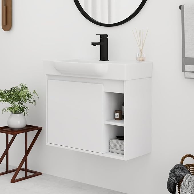 28" Floating Bathroom Vanity with Sink Combo,28 Inch Floating Vanity,Modern Single Sink Bathroom Vanity Combo,White Wall Mounted Cabinet Set