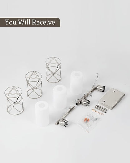 3-Light Brushed Nickel Bathroom Light Fixtures with Milk Frosted Glass, 21" Modern Bathroom Vanity Lighting Fixtures Over Mirror with Metal Cage, Wall Sconce Lights for Bath, E26, CH9176BNW-3W