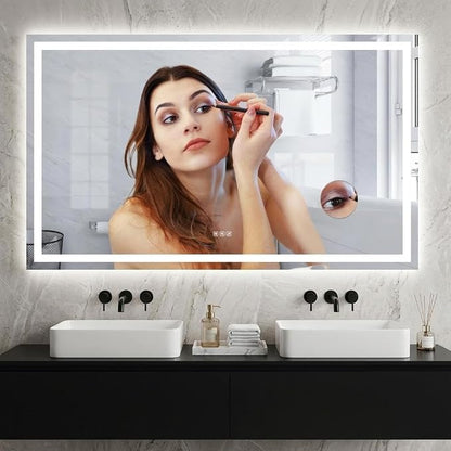 GarveeHome 60x36 Inch LED Bathroom Mirror with Lights, Dimmable Backlit & Frontlit Vanity Mirror, Anti-Fog, Shatterproof, 3X Magnification, Rectangular Wall Mounted Smart Mirror for Bathroom