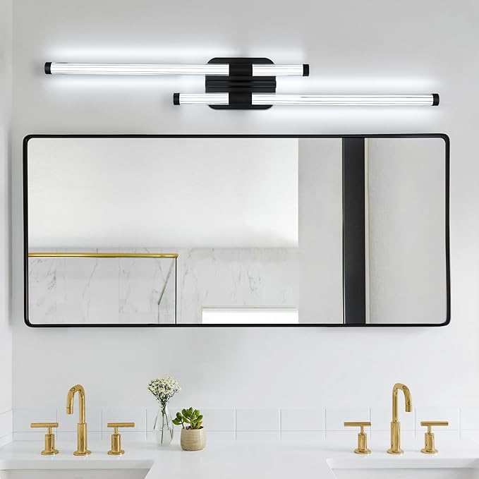 LED Bathroom Vanity Light, Modern Vanity Lights Fixtures Over Mirror Wall Light for Bedroom Living Room, Cool White 6000K (Black, 31.5-Inch)