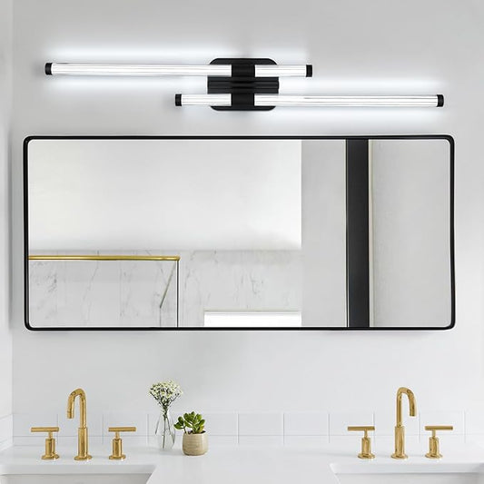 LED Bathroom Vanity Light, Modern Vanity Lights Fixtures Over Mirror Wall Light for Bedroom Living Room, Cool White 6000K (Black, 31.5-Inch)