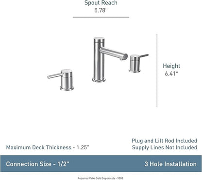 Moen Two Handle Widespread Contemporary Modern Matte Black Bathroom Sink Faucet with Drain Kit Perfect for Countertop and Wide Spread Bath Setup, T6193BL