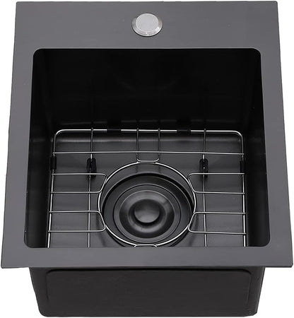 VCCUCINE Gunmetal Black Bar Sink Drop in, 13x15 Inch Topmount RV Small Kitchen Sink, Handmade Stainless Steel Wet Bar Sink, Outdoor Single Bowl Prep Sink with Dish Grid & Drain