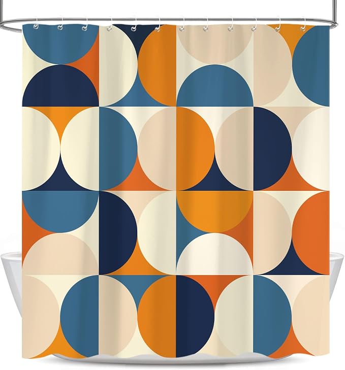Mid Century Modern Shower Curtain, Colorful Boho Abstract Geometric Retro Art Shower Curtains for Bathroom, Colorful Unique Pattern Polyester Fabric Shower Curtain Set 12 Hooks 72X72IN
