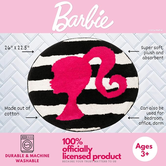 Collectibles Barbie 100% Cotton Non Slip Plush Bathroom Mat Rug (Officially Licensed Product) by Franco