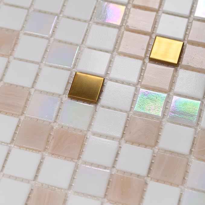11.5 sq.ft White Glass Mosaic Tile for Bathroom, Pool, Kitchen Backsplash | Waterproof Wall & Floor Tile. Heat & frost resistant outdoors. Mesh-mounted easy install. Use any grout. Easy clean. 10pcs.