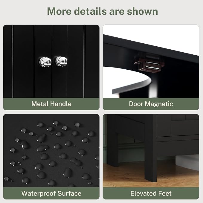TEENFON Pedestal Sink Storage Cabinet, Under Sink Cabinet with 2 Doors & Shelf, Under Bathroom Sink Cabinet, Pedestal Sink Storage for Bathroom, Black