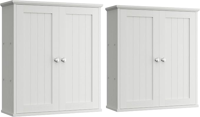 Shintenchi Bathroom Wall Medicine Cabinet, Storage Organizer, 2 Pcs, White | Bathroom Storage Organizer Cupboard, with 2 Magnet Door and 3-Tier Shelves, Space Saving, Easy to Assemble & Clean