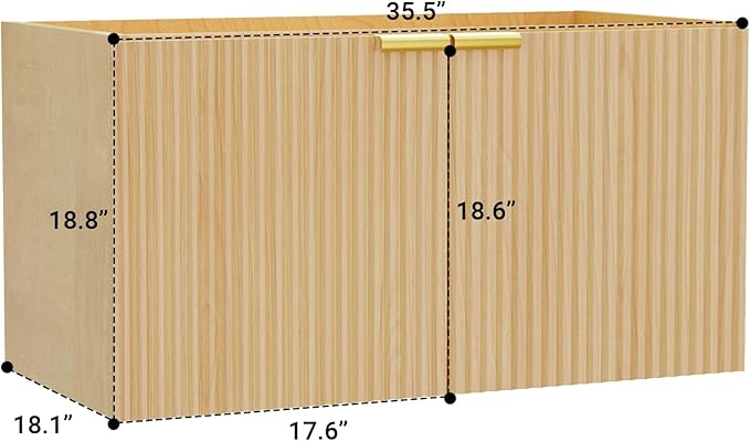 Modern Bathroom Vanity Without Sink, Floating Wall Mount Cabinet with Wavy Textured Doors, Waterproof Storage for Small Bathroom, Soft-Close Design, Nature Wood (Nature Without Sink, 36")