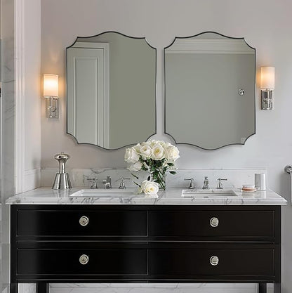 ANDY STAR Scalloped Mirror 28x36 Inch Chrome Rectangle Mirror, Modern Bathroom Mirror for Over Sink, Rust-Proof Stainless Steel 1" Frame, Unique Wave Inspired Style