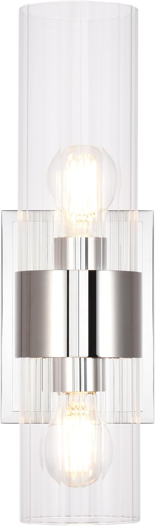 Modern Bathroom Sconces Wall Lighting with Clear Ribbed Glass, Polished Nickel 2-Light Bathroom Vanity Light Fixtures for Mirror Living Room Hallway Bedroom