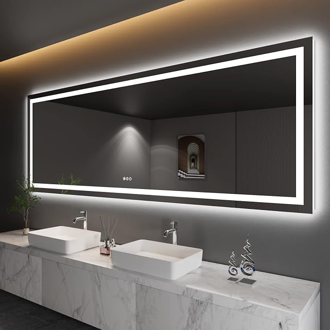 LED Bathroom Mirror, 110"X40" with Front Light and Backlit | Stepless Dimmable, Anti-Fog, Shatter-Proof, HD Reflection, Memory, 3 Colors Lighting, UL Listed (Horizontal/Vertical).