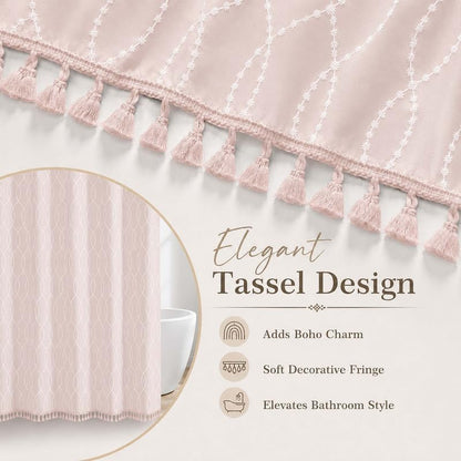OVZME Pinkte Stall Shower Curtain for Bathroom, Puff Printed Textured Shower Curtain with Tassels, Geometry Heavy Duty Vintage Country Narrow Bathroom Curtain, Water Resistant Fabric, 36Wx72L