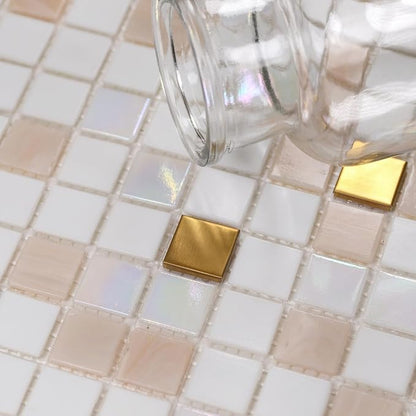 11.5 sq.ft White Glass Mosaic Tile for Bathroom, Pool, Kitchen Backsplash | Waterproof Wall & Floor Tile. Heat & frost resistant outdoors. Mesh-mounted easy install. Use any grout. Easy clean. 10pcs.