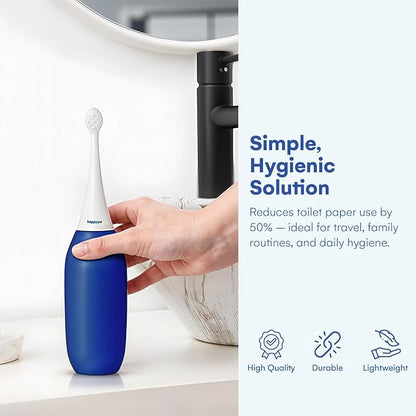HappyPo The Original Butt Shower - Portable Bidet - The Easy-Bidet 2.0 Replaces Wet Wipes and Shower Toilet - Portable Bum Spray for Travel - Dark Blue