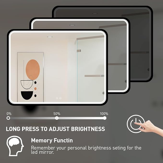 LED 43x36 Inch Lighted Bathroom Mirror,Gold Frame,3 Color