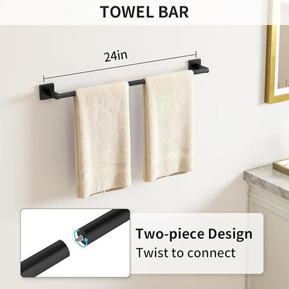 KLJKPA Black Bathroom Accessories Set, 24 inch Towel Racks for Bathroom | Stainless Steel Bathroom Hardware Set, Wall Mounted, 4-Piece