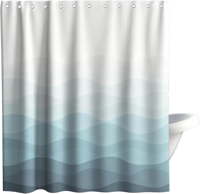 Modern Rustic Shower Curtain, Stripes Ocean Luxury Abstract Nautical Aesthetic Shower Curtains for Bathroom, Waterproof Bath Curtain with Hooks Machine Washable Bathtub Curtains 72x72 Inch Blue