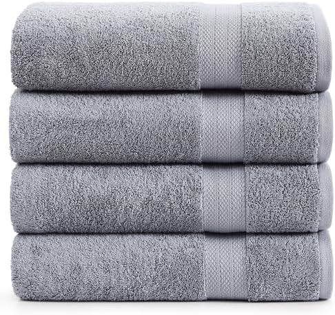 LANE LINEN Bath Towel Set 100% Cotton 4 Piece Soft Absorbent - Grey
