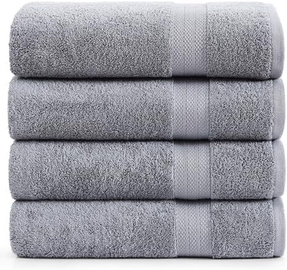 LANE LINEN Bath Towel Set 100% Cotton 4 Piece Soft Absorbent - Grey
