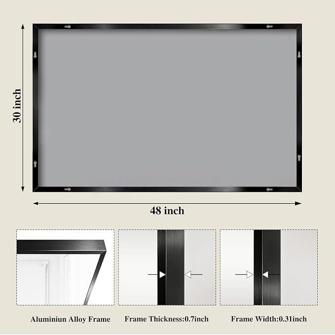 Koonmi Black Mirrors for Wall, 30x48 Inch Bathroom Mirror, Rectangular Wall Mirror for Living Room Bedroom Bathroom, Hangs Horizontally or Vertically