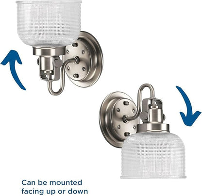 Progress Lighting P2989-81 Archie Collection Clear Double Prismatic Glass Coastal Bath Vanity, 1-Light, Antique Nickel