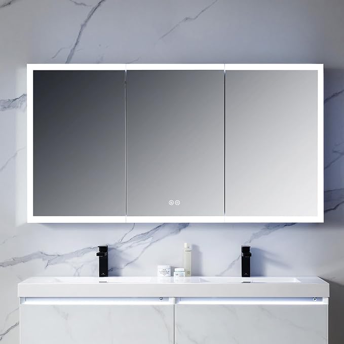 Blossom LED Mirror Medicine Cabinet with Lights, 60x32 Inch, Wall Mounted LED Lighted Bathroom Medicine Cabinet, Recessed/Surface with Defogger, Adjustable Brightness, Makeup Mirror with Lights