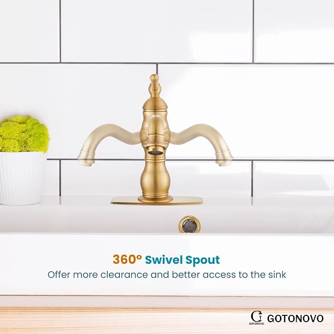 gotonovo Bathroom Faucet 1 Hole Vintage,Antique Brass,7.1” Spout Reach | Bathroom Sink Faucet for 1 or 3 Hole Single Handle,Deck Plate,360° Swivel Spout,Pop Up Drain,cUPC Supply Hoses,for Vanity RV