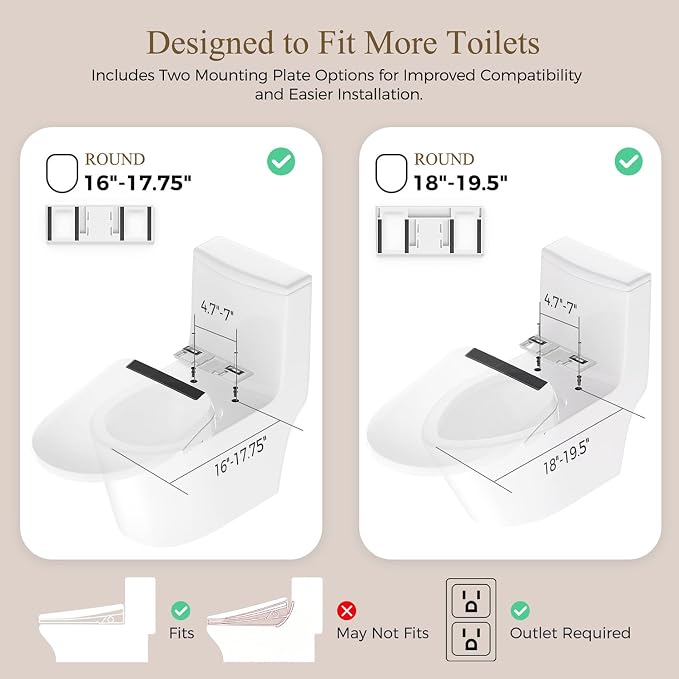 GAICOM Electric Bidet Toilet Seat Heated Seat Fits Round & Elongated | Instant Warm Water, Warm Air Dryer, Remote & Side Knob Control, Self-Cleaning Nozzle, LED Display, Night Light