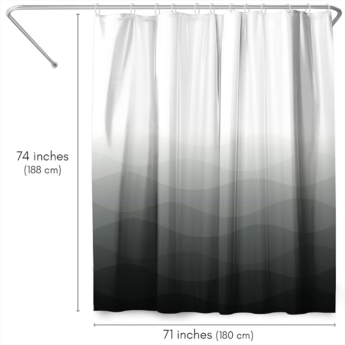 Americanflat 71x74 Wave Grey Ombre Shower Curtain - Water-Resistant Long Shower Curtain with Durable Grommets and 12 Hooks - 100% Polyester