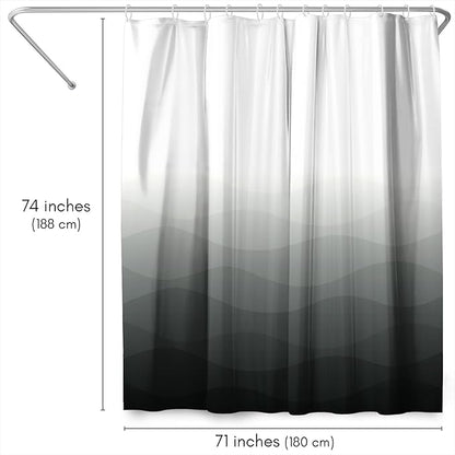 Americanflat 71x74 Wave Grey Ombre Shower Curtain - Water-Resistant Long Shower Curtain with Durable Grommets and 12 Hooks - 100% Polyester