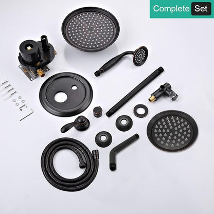Dual Rain Shower Head System with Handheld Antique Faucet Set | Oil Rubbed Bronze Finish, Multi-layer Plating, Vintage Rainfall, 3 Way Diverter Brass Valve with Trim Kit, Easy Install
