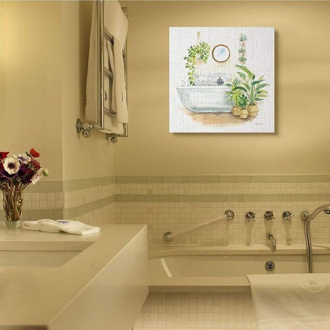 Stupell Industries Serene Bathroom Interior with Greenery Plants Painting | Stupell Industries | 36 x 36 Inches, Easy to Hang and Sturdy, Made in USA, by Sue Schlabach